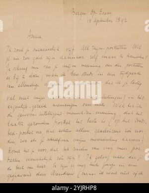 Brief an Jan Veth, Autor: Karel Johan Lodewijk Alberdingk Thijm, Bergen op Zoom, 15. September 1892, Papiertinte, Schreiben, Stift, historische Personen (Porträts und Szenen aus dem Leben), Leidenschaften, Emotionen, Zuneigung, Skulptur, Fotografie, Kinematographie, Jan Veth, Josephus Albertus Alberdingk Thijm, Petrus Johannes Arendzen, Nijgh & Van Ditmar, Louis Royer, Firma A. Greiner, Fidel Carl Albert Greiner, Johannes Wilhelmus Franciscus Offenberg, katholische Illustration, de Amsterdammer, Johan Braakensiek, Justus van Maurik Jr., Johannes de Koo Stockfoto