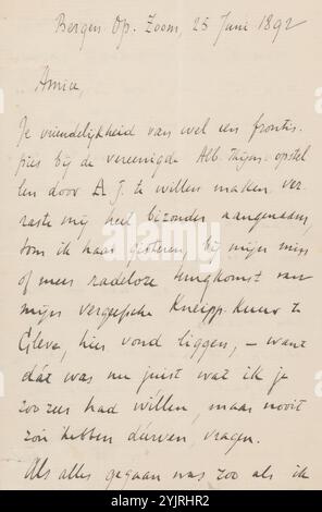 Brief an Jan Veth, Autor: Karel Johan Lodewijk Alberdingk Thijm, Bergen op Zoom, 25. Juni 1892, Papiertinte, Schreiben, Stift, Illustration, Drucksachen, Buch, Drucksachen, Krankheiten, Kleef, Jan Veth, Josephus Albertus Alberdingk Thijm, Antoon Derkinderen Stockfoto