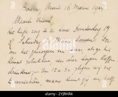 Brief an Jan Veth, Autor: Karel Johan Lodewijk Alberdingk Thijm, Baarn, 16. März 1904, Papptinte, Schreiben, Pen, Jan Veth, André Jolles Stockfoto