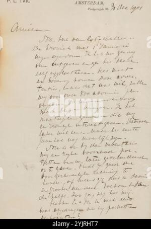 Brief an Jan Veth, gedruckt, Autor: Pieter Lodewijk Tak, Amsterdam, 30-Dez-1901, Papiertinte, Schreiben, Stift, Druck, anonyme historische Person dargestellt, Jan Veth, de Kroniek, George Hendrik Breitner, Albert Plasschaert Stockfoto