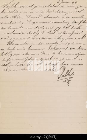 Schreiben an Jan Veth, Schreiben vom 2. Juni 90 in späterer Hand, Autor: Maurits van der Valk, 1874 - 1925, Papiertinte, Schreibstift, Jan Veth, Willem Kloos Stockfoto