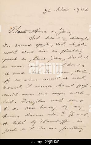 studio des, (allgemein), Anna Dorothea Dirks, Jan Veth, Hotel Hamdorff, Brief an Anna Dorothea Dirks und Jan Veth, vom 30. Mai 1902 in späterer Hand. Schriftsteller: Wally Moes, ca. 10-Aug-1888 - 1918, Papiertinte, Schreibstift, Werkstatt Stockfoto