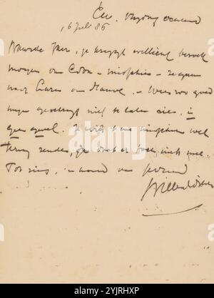 Brief an Jan Veth, gedruckt, Brief vom 16. Juli 86 in späterer Hand. Autor: Willem Witsen, Ewijkshoeve, 1874 - 1923, Papiertinte, Schreiben, Stift, Thema, Laren, Jan Veth, Anton Mauve Stockfoto