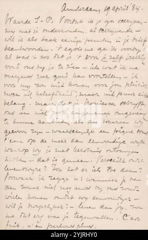 Brief an Jan Veth, gedruckt, Autor: Willem Witsen, Amsterdam, 19. April, 1884, Papiertinte, Schreiben, Stift, Malerei (einschließlich Buchbeleuchtung, Miniaturmalerei), Literatur, Kunst, Jan Veth, Willem Kloos, CHAP van Deventer Stockfoto