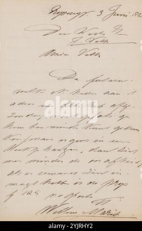 Brief an Jan Veth, Autor: Willem Maris, Rijswijk, 3. Juni 1888 - 30. Juni 1888, Papiertinte, Schreiben, Stift, Geld, Jan Veth, Arti und Amicitiae Stockfoto