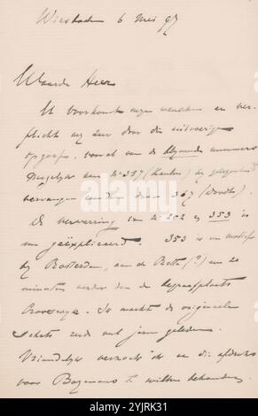 Brief an Pieter Haverkorn van Rijsewijk, Autor: Carel Nicolaas Storm van 's-Gravesande, Wiesbaden, 6. Mai 1897, Papiertinte Schreiben, Stift, Grafik, Rotterdam, Pieter Haverkorn van Rijsewijk Stockfoto