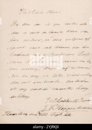 Brief an Adriaan van der Willigen, Autor: Johannes Franciscus Hoppenbrouwers, Haarlem, 22. September 1844, Papiertinte, Schreiben, Pen, Adriaan van der Willigen Stockfoto