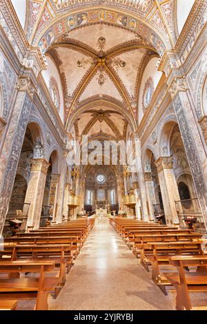 PAVIA, ITALIEN - 9. SEPTEMBER 2024: Das Kirchenschiff Basilica del Santissimo Salvatore. Stockfoto