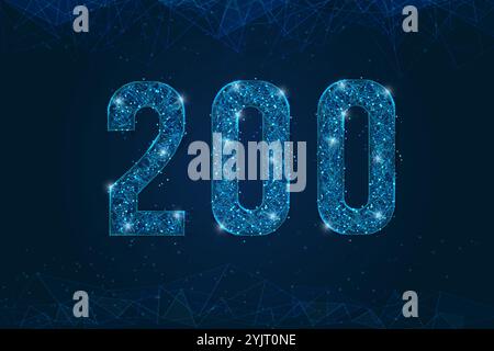 Abstraktes isoliertes blaues Bild des HTTP-Statuscodes 200. Polygonale Low Poly Drahtmodell Illustration sieht aus wie Sterne im schwarzen Nachthimmel im Raum oder Stock Vektor