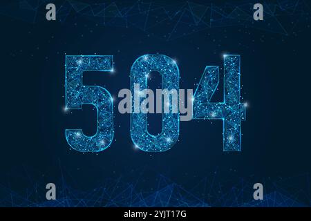 Abstraktes isoliertes blaues Bild von HTTP-Fehler 504 Gateway-Timeout. Die polygonale, flache Drahtdarstellung sieht aus wie Sterne am schwarzen Nachthimmel Stock Vektor