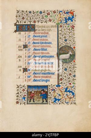 März-Kalenderseite: Baumschnitt: Aries; Stundenbuch, ca. 1440-1450. Stockfoto