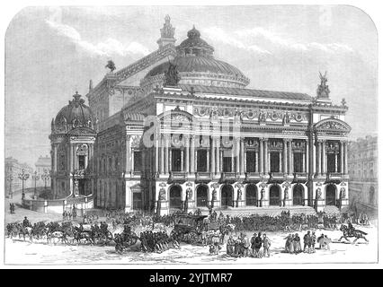 Das Grand Opera House, Paris, 1871. Bürgerkrieg in Paris: "Das große Opernhaus, das kürzlich auf dem Boulevard des Italiens errichtet wurde, wurde am Dienstag, dem 22. Mai, von den Soldaten der regulären Armee besetzt, ohne große Schwierigkeiten, die Kommunisten, die ihre Barrikaden in den umliegenden Straßen immer noch verteidigten." Aus Illustrated London News, 1871. Stockfoto