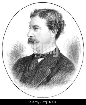 Mr. James Gordon Bennett, Inhaber des New York Herald, 1872. "Die Umstände der Expedition, die von Herrn H. M. Stanley, Sonderkorrespondent des New York Herald, auf Kosten von Herrn James Gordon Bennett, Inhaber dieser Zeitschrift, durchgeführt und durchgeführt wurde, um Dr. Livingstone von seiner verlassenen Position in der unbekannten Wildnis Zentralafrikas zu befreien, wurden allen Zeitungslesern bekannt gemacht." Aus Illustrated London News, 1872. Stockfoto