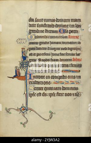 Initial J: David spielt die Harfe und zwei betende Personen; Ruskin Hours, um 1300. Stockfoto