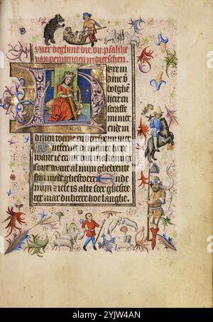 Initial H: David spielt die Harfe; Book of Hours, After 1460. Stockfoto