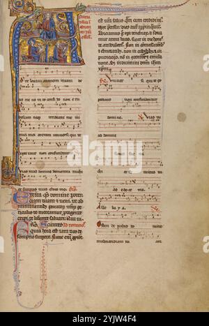 Initial A: Die Vision des Heiligen Johannes von Christus thront und David spielt die Harfe; Missale, begonnen nach 1234 und vollendet vor 1262. Stockfoto