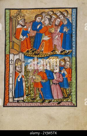 David brachte die Bundeslade nach Jerusalem; illustrierte Vita Christi, mit hingebungsvollen Ergänzungen, um 1480–1490. Stockfoto