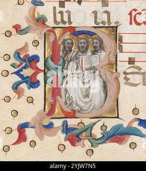 Initial B: Die Dreifaltigkeit, um 1392–1402. Details von einer Musikseite. Stockfoto
