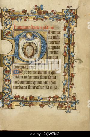 Initial D: Ein Engel, der das Sudarium hochhält; Buch der Stunden, um 1405–1410. Stockfoto