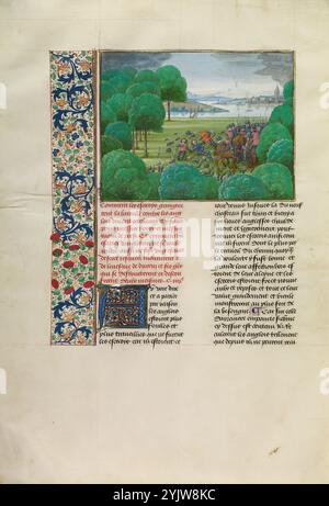 Der Schotte besiegte die Engländer und nahm Henry und Ralph Percy, um 1388; Chroniques (Buch drei), um 1480–1483. Stockfoto