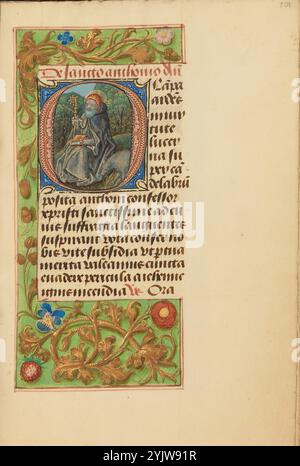 Initial O: Abt Saint Anthony; Crohin-La Fontaine Stunden, (ca. 1480-1485?). Stockfoto