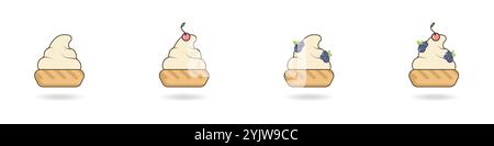 Set von Kuchen Vektor. Air Desserts Icons. Kuchen mit Beeren Set. Süße Körbe mit Füllung backen. Logo für Bäckerei. Basteldesserts Vektor. Stock Vektor