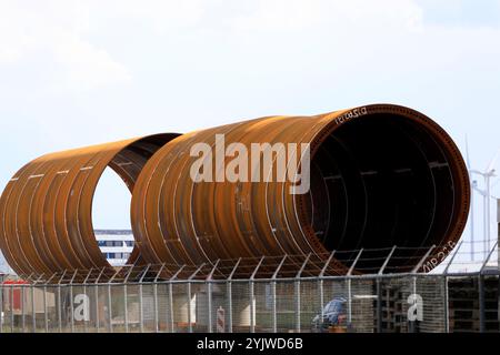 Stahlfundamente einer Windturbine, Niederlande Stockfoto