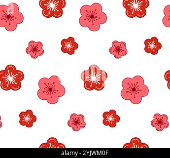 Nahtloses Muster mit Sakura-Kirschblüten, Designelementen. Grafischer Vektor Blumenmuster für Einladungen, Karten, Druck, Geschenkverpackung, Manufact Stock Vektor