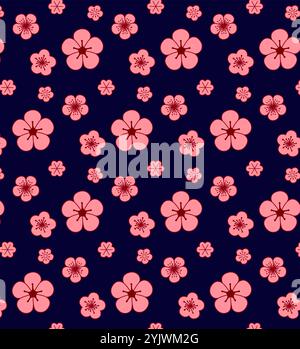 Vektor rosa Blumen Blüten nahtloses Muster. Elegantes Blumenmuster in kleinen Blüten mit dunklem transparentem Hintergrund. Vintage-Pink-Muster. Nahtlos t Stock Vektor