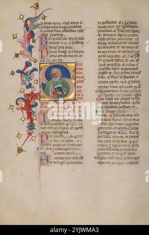 Initial S: Bust Portrait of a man; Compendium moralium notabilium, Anfang des 15. Jahrhunderts. Stockfoto