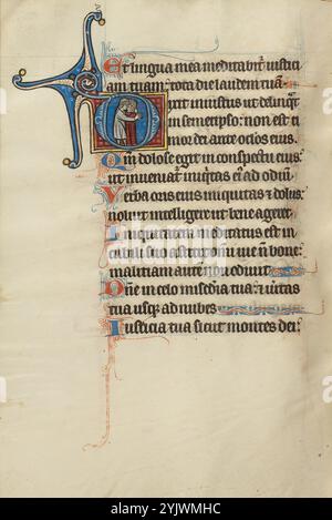 Attentatsszene; Initial D: Ein Mann (Joab?) Einen Anderen Erstechen (Amasa?) In den Rücken beim Küssen; Bute Psalter, Text und Beleuchtung um 1285. Stockfoto