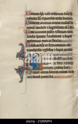 Initial B: Ein Jude betend und die Jungfrau und das Kind; Initial B: Die Juden erkennen Christus als den Messias an; Bute Psalter, Text und Beleuchtung um 1285. Stockfoto