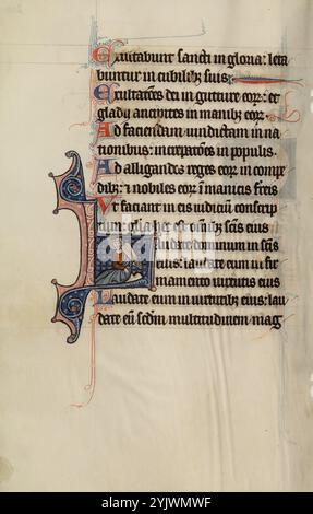 Initial L: Ein sitzender König mit einem Vielle; Bute Psalter, Text und Beleuchtung um 1285. Stockfoto