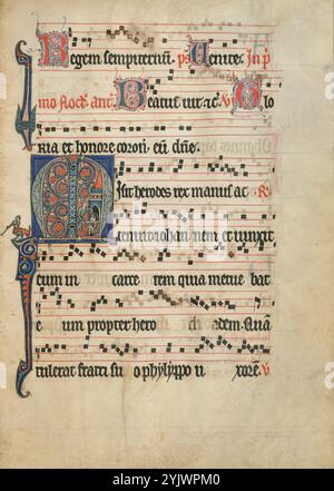 Initial M: Die Enthauptung des heiligen Johannes des Täufers; Antiphonal, um 1260–1270. Stockfoto