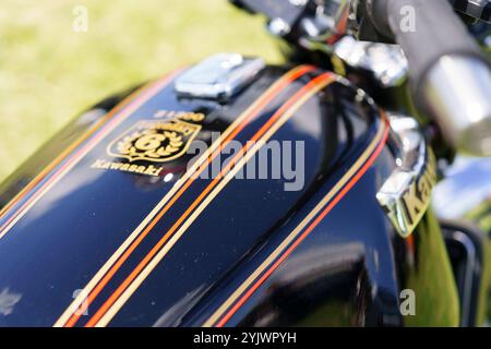 Iserlohn Gruermannscheide, NRW, Deutschland. Juli 2024. Altes Oldtimer-Motorrad Kawasaki Z1300 Nahaufnahme Stockfoto