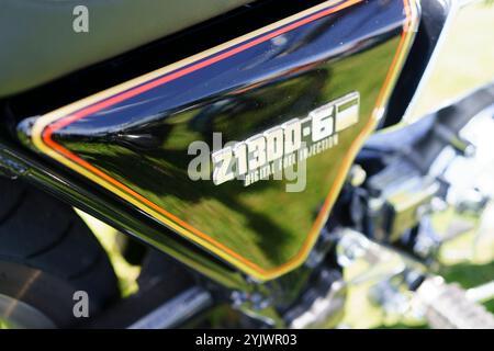 Iserlohn Gruermannscheide, NRW, Deutschland. Juli 2024. Altes Oldtimer-Motorrad Kawasaki Z1300 Nahaufnahme Stockfoto