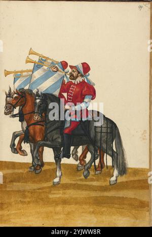 Drei Trompeter auf dem Pferderücken, etwa 1560-1570. Zusätzliche Informationen:Turnierbuch. Stockfoto