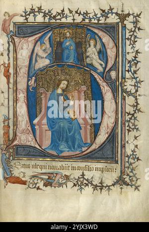 Initial B: David spielt die Harfe; Psalter, um 1390. Stockfoto