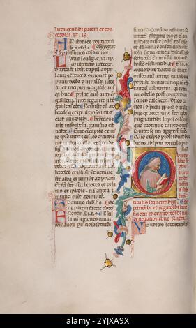 Initial Q: Bust Portrait of a man, Anfang des 15. Jahrhunderts. Stockfoto