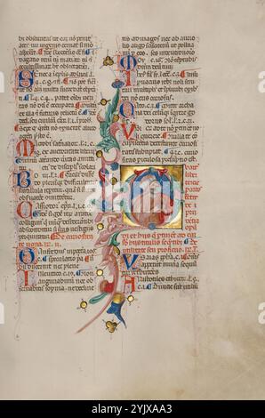 Initial Q: Bust Portrait of a man, Anfang des 15. Jahrhunderts. Stockfoto