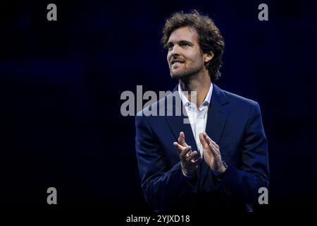 Turin, Italien. 15. November 2024. Joao Sousa aus Portugal nimmt am sechsten Tag des Nitto ATP Finals an einer Ruhestandszeremonie Teil. Quelle: Nicolò Campo/Alamy Live News Stockfoto