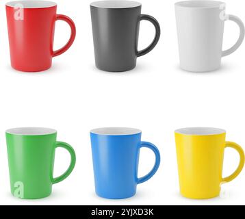 Abbildung: Sechs realistische leere Teetasse aus Keramik. Modell mit Schatteneffekt. Für Web Design und Drucken auf weiß Stock Vektor