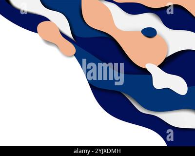 Papierkunst, blauer und brauner welliger Hintergrund Stock Vektor