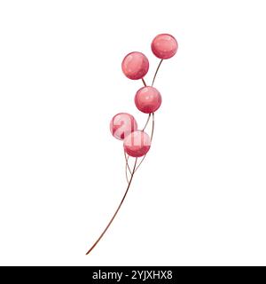 Aquarellrote Beeren, Johannisbeeren auf Zweig ohne Blätter Illustration, Jahreszeiten isoliert Stock Vektor