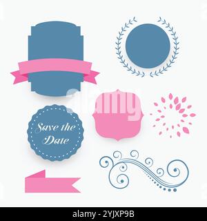 Blau und Rosa Hochzeit Dekoration Elemente Stock Vektor