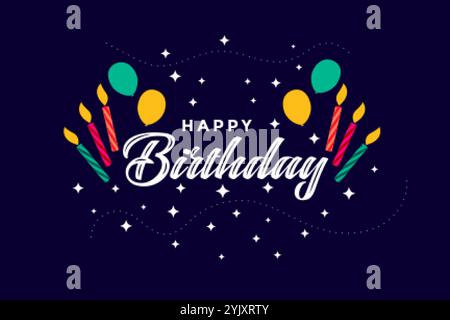 Flaches Design mit fröhlichem Geburtstag und Hintergrundmotiv Stock Vektor