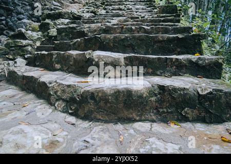 Eine neue Treppe, die aufgrund häufiger menschlicher Schuhe im Bukit Buntu Kesu Touristengebiet in Tana Toraja erodiert wurde Stockfoto