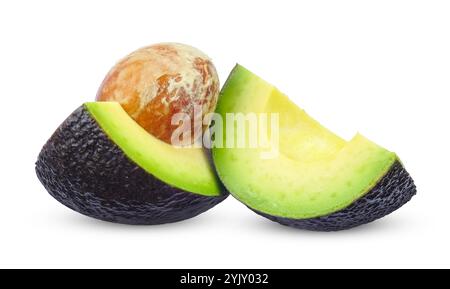 Avocadofrucht isoliert auf weißem Hintergrund. Avocado-Beschneidungspfad Stockfoto
