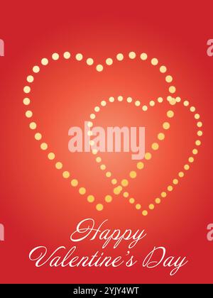 Rote Valentinskarte mit zwei Herzen. Die Herzen sind beleuchtet und auf der Karte steht Happy Valentine's Day. Happy Valentine Day mit Happy Romance Stock Vektor