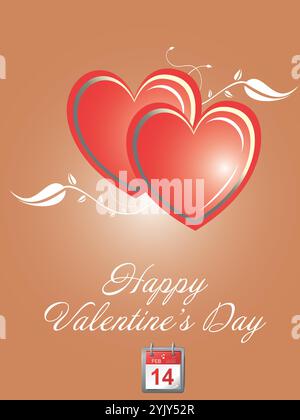 Valentinskarte mit zwei Herzen. Auf der Karte steht alles Gute zum Valentinstag und steht auf dem Kalender. Happy Valentine Day mit Happy Romance Dating Pa Stock Vektor